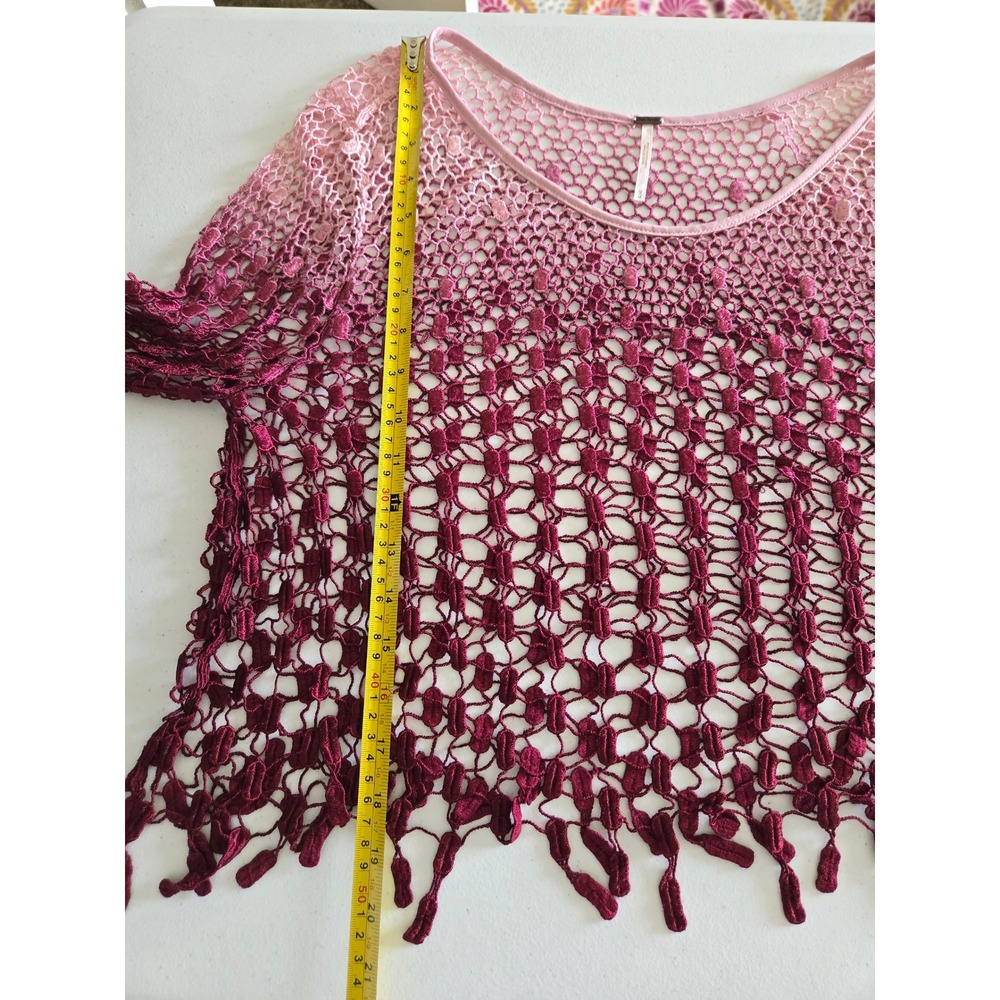 Free People Pink Ombre Mesh Fringe Top Medium Boho Festival Fairy Sheer Romantic - Picture 10 of 12